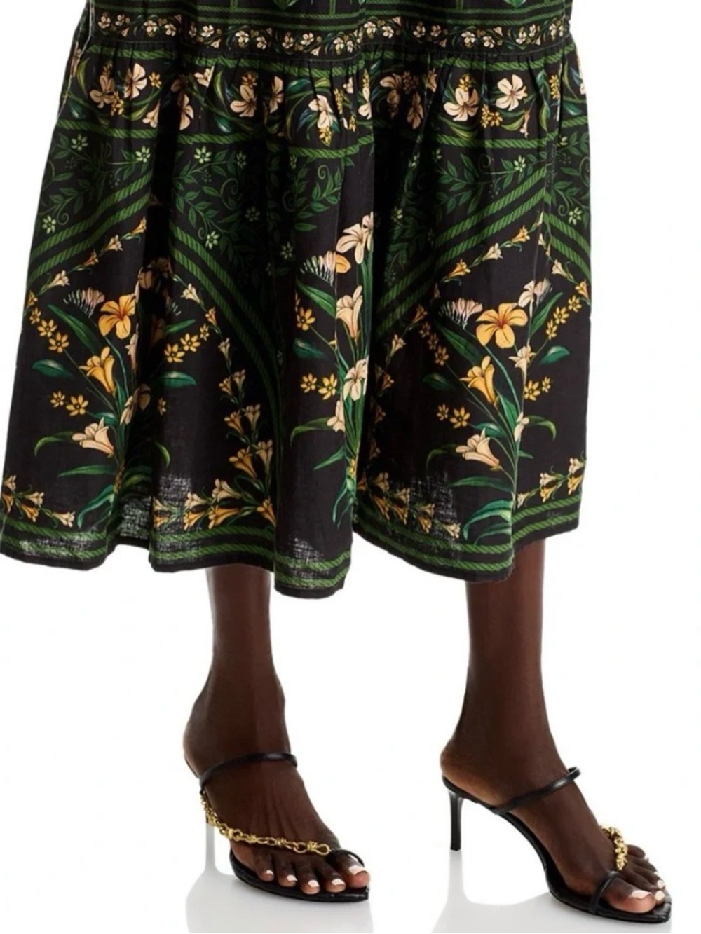 NWT FARM Rio Flowers Arch Black, Green, and Yellow Maxi Dress with Beaded Straps - Picture 3 of 3